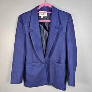 Vintage Spitalnick & Co. Blue Blazer One Button Green Accent Wool Blend Size 4